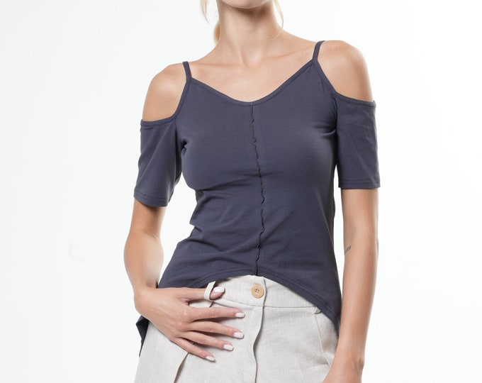 Asymmetrical Top / Open Back Top / Spaghetti Straps / Cutout Top / Short Sleeve Tunic METT0244