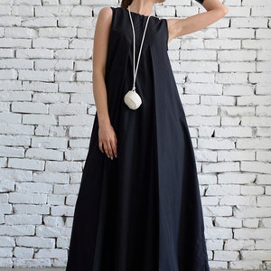 Plus Size Maxi Dress/Loose Kaftan/Casual Sleeveless Dress/Front Zipper Black Dress/Oversize Tunic/No Sleeve Cotton Dress/Everyday Dress image 1