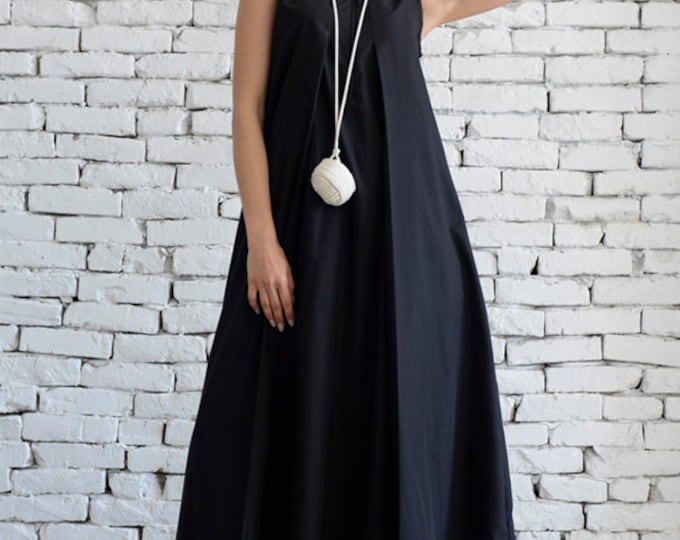 Plus Size Maxi Dress/Loose Kaftan/Casual Sleeveless Dress/Front Zipper Black Dress/Oversize Tunic/No Sleeve Cotton Dress METD0017