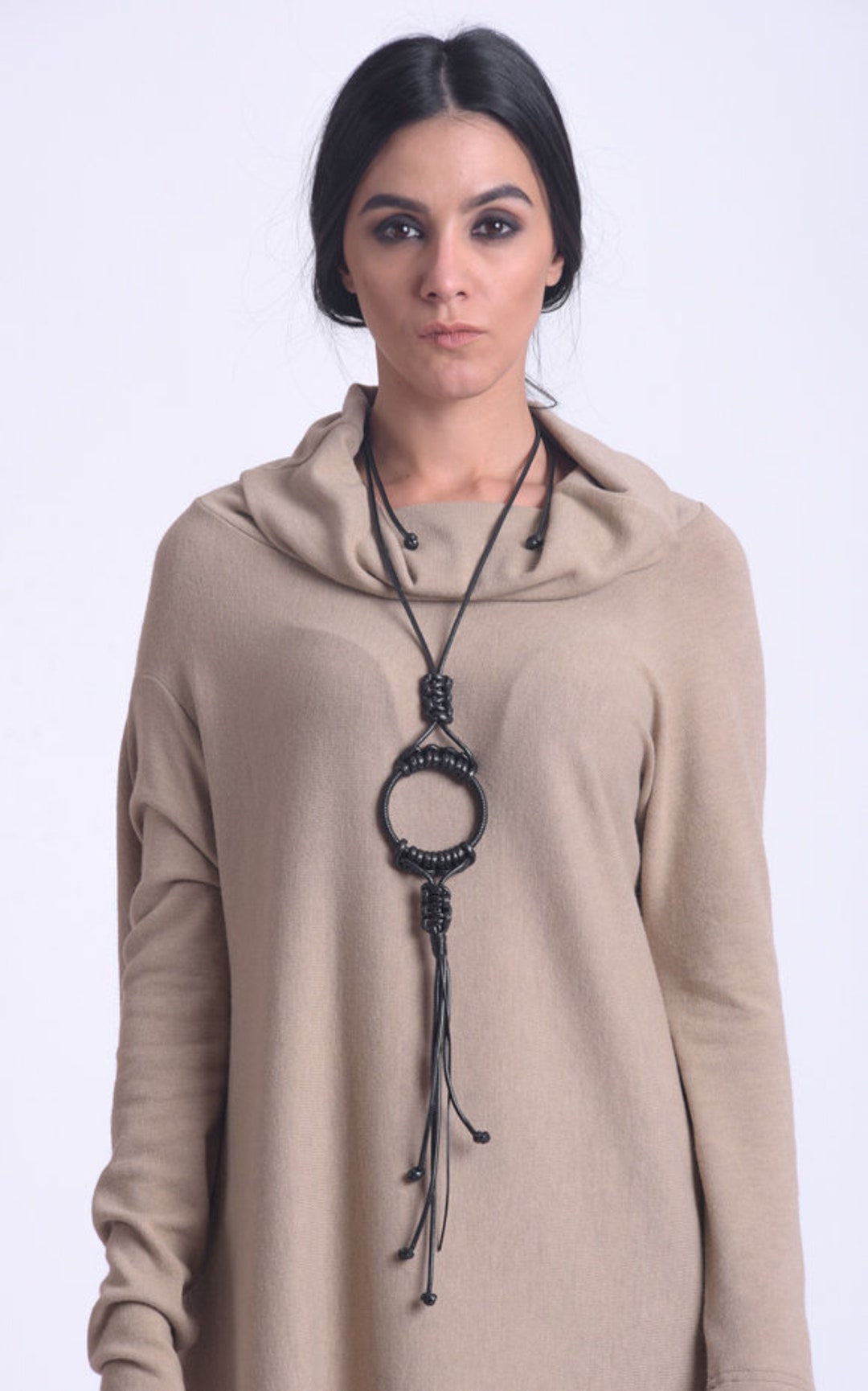 Black Rope Pendant/extravagant Long Necklace/everyday Braided Necklace ...