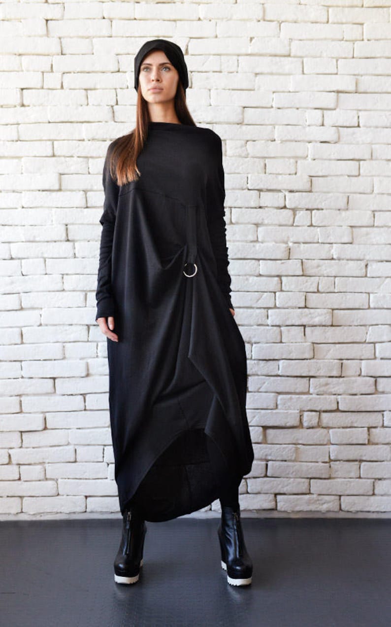 black long sleeve plus size maxi dress