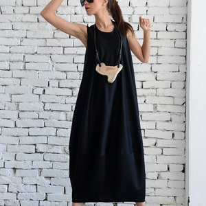 Black Long Dress/Black Maxi Dress/Black Kaftan/Sleeveless Loose Dress/Black Casual Dress/Long Oversize Dress/Plus Size Maxi Dress METD0003