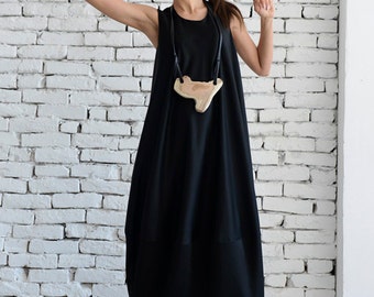 Black Long Dress/Black Maxi Dress/Black Kaftan/Sleeveless Loose Dress/Black Casual Dress/Long Oversize Dress/Plus Size Maxi Dress METD0003