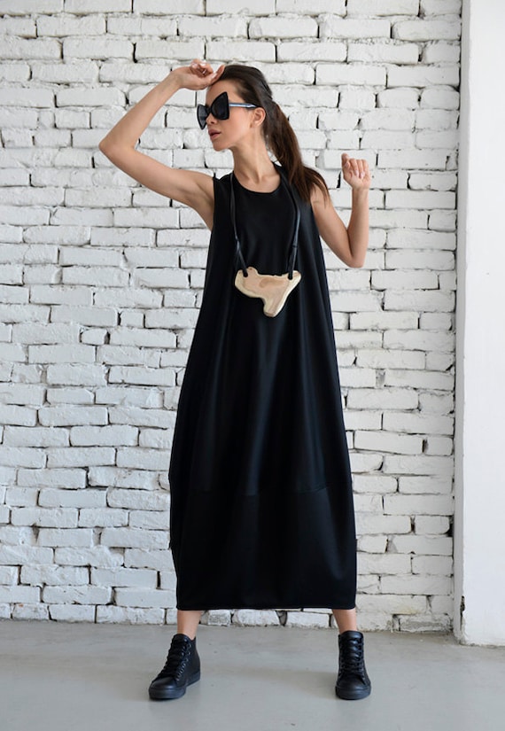Robe longue surdimensionn e robe ample noire robe sans manches