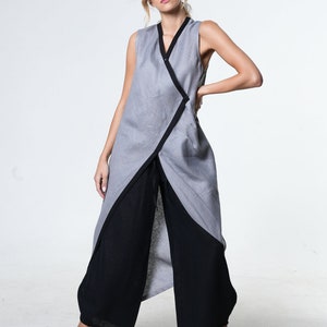 Linen Vest / Sleeveless Tunic / Asymmetrical Top / Pure Linen Clothing / Boho Vest for Women / Oversized Vest / Loose Tunic Top METT0248