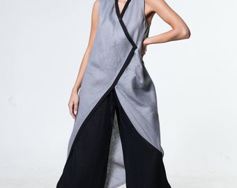 Linen Vest / Sleeveless Tunic / Asymmetrical Top / Pure Linen Clothing / Boho Vest for Women / Oversized Vest / Loose Tunic Top METT0248