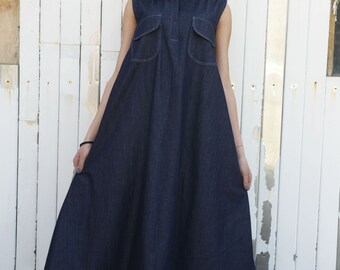 Blue Denim Dress / Plus Size Dress / Summer Dress / Maternity Dress / Jeans Dress / Maxi Dress