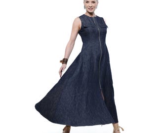 Long Dress With Front Zipper In Graphite / Maxi Sleeveless Dress METWB004