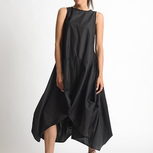 Black Asymmetric Dress/Extravagant Tunic Dress/Sleeveless Loose Dress/Black Kaftan/Handmade Extravagant Dress/Casual Black Dress METD0081 image 2