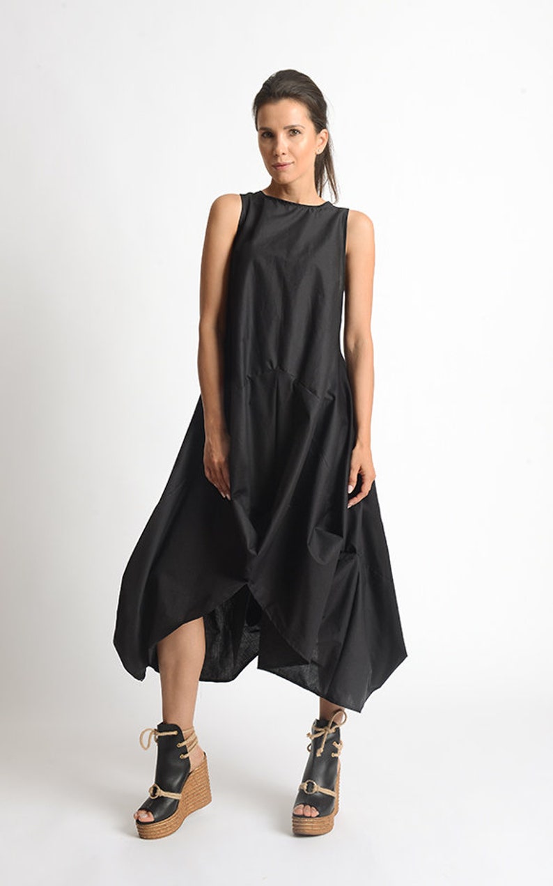 Black Asymmetric Dress/Extravagant Tunic Dress/Sleeveless Loose Dress/Black Kaftan/Handmade Extravagant Dress/Casual Black Dress METD0081 image 2