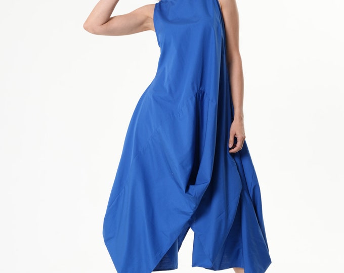 Asymmetric Sleeveless Dress / A-line Blue Dress METD0081
