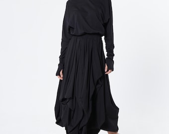 Hooded Midi Dress - Casual Black Dress  METD0263
