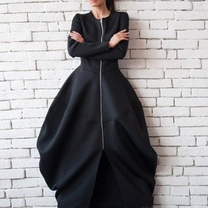 Black Victorian Dress / Long Dress Coat / Neoprene Coat / Bubble Dress / Neoprene Dress / Balloon Dress / Black Dress / Metamorphoza image 1