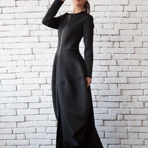 Black Victorian Dress / Long Dress Coat / Neoprene Coat / Bubble Dress / Neoprene Dress / Balloon Dress / Black Dress / Metamorphoza 画像 3