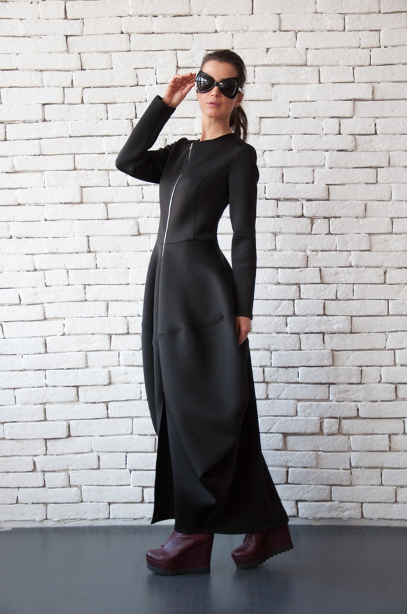 Black Victorian Dress / Long Dress Coat / Neoprene Coat / Bubble Dress / Neoprene Dress / Balloon Dress / Black Dress / Metamorphoza image 3