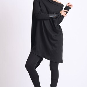 Black Asymmetric Tunic/Loose Long Top/Extravagant Casual Tunic/Oversize Black Long Top/Long Sleeve Tunic Top/Everyday Casual Black Tunic image 4