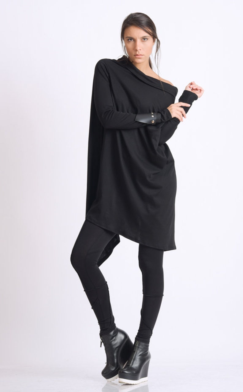 Black Asymmetric Tunic/Loose Long Top/Extravagant Casual Tunic/Oversize Black Long Top/Long Sleeve Tunic Top/Everyday Casual Black Tunic image 4