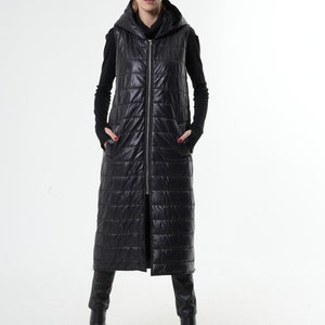 Long Black Vest / Puffer Vest / Womens Long Vest / Puffy Vest /Black Puffer Vest / Sleeveless Coat METC0082