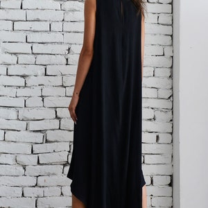 Black Asymmetric Dress/Oversize Loose Tunic/Plus Size Black Dress/Black Maxi Dress/Sleeveless Tunic Top/Casual Summer Black Dress METT0043 image 2