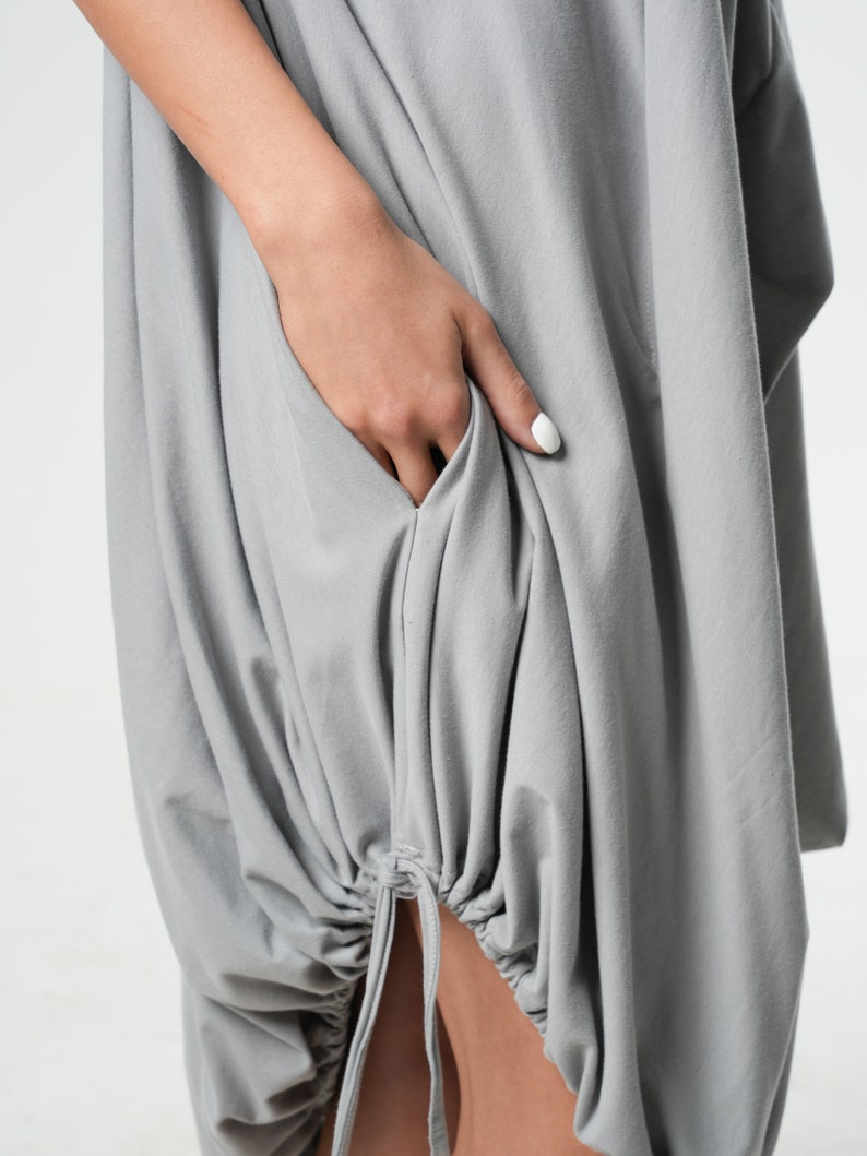 Grey Maxi Dress / Cute Maxi Dress / Plus Size Kaftan / Cotton Kaftan Dress / Kaftan Maxi Dress / Oversize Dress / Asymmetric Hem Dress image 7