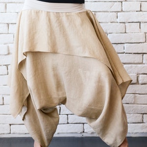 Linen Harem Pants/Beige Maxi Pants/Viscose Waist Skirt Pants/Extravagant Gypsy Pants/Linen Maxi Pants/Long Short Capris/Casual Trousers image 2