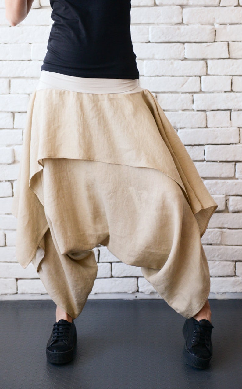 Linen Harem Pants/Beige Maxi Pants/Viscose Waist Skirt Pants/Extravagant Gypsy Pants/Linen Maxi Pants/Long Short Capris/Casual Trousers image 2