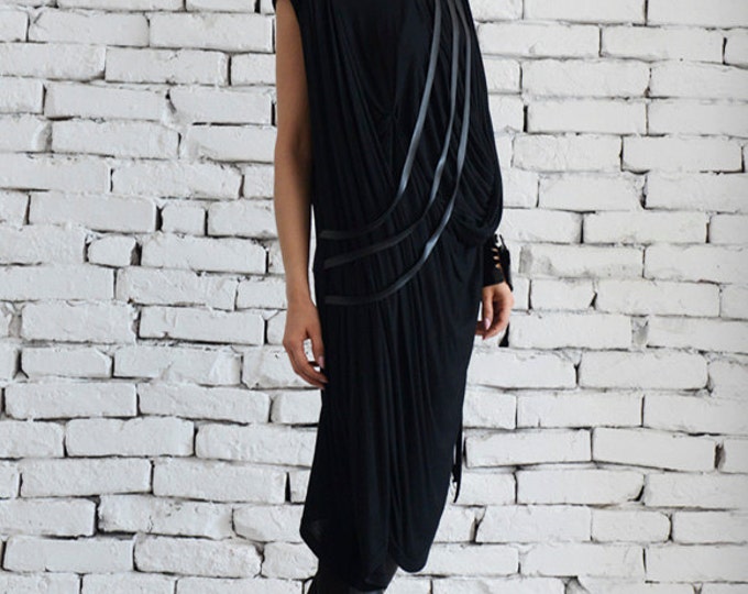 Maxi Dress/ Loose Black Dress/ Dress/ Long Tunic/ Asymmetric / Asymmetric Tunic / Black Asymmetrical Tunic METT0039