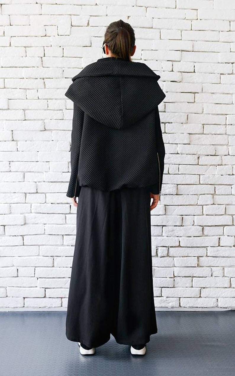 Black Hooded Coat / Extravagant Pattern Coat / Loose Maxi | Etsy