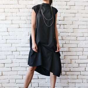Black Asymmetric Dress / Loose Black Dress / Extravagant Open Back Tunic METD0100 Black