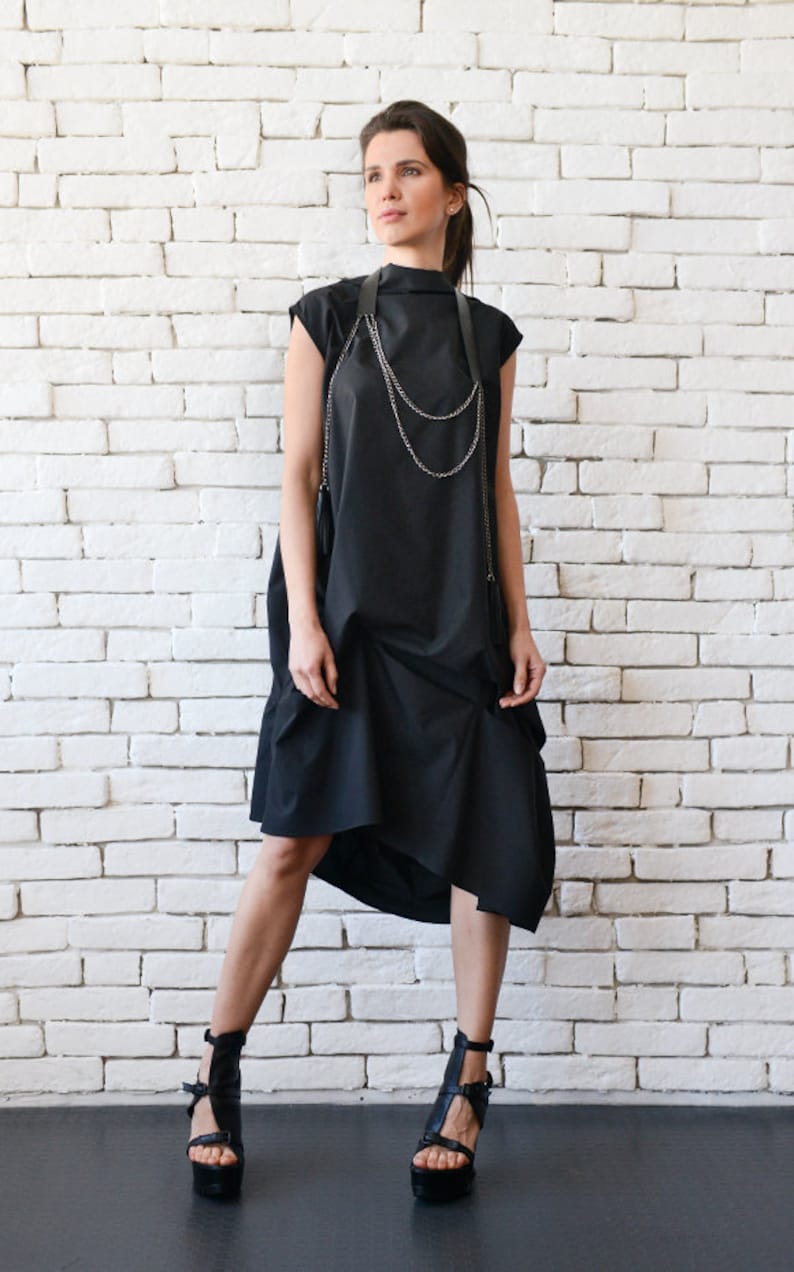 Black Asymmetric Dress / Loose Black Dress / Extravagant Open Back Tunic METD0100 Black