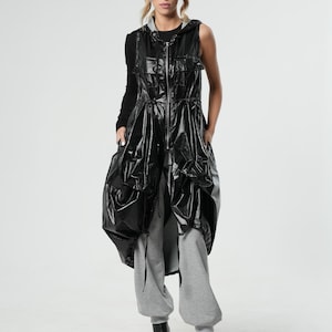Asymmetric Vest / Summer Vest / Hooded Vest / Hooded Tunic / Sleeveless Long Vest / Women Vest / Sleeveless Coat / Shiny Vest