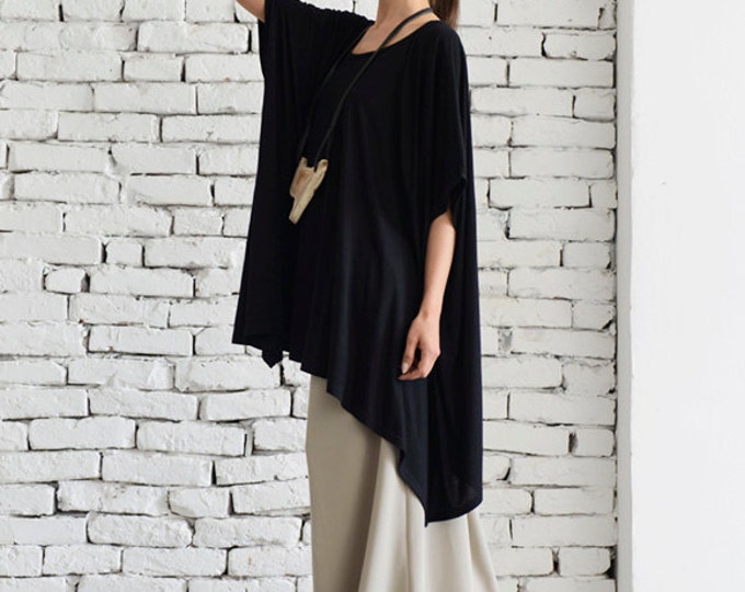 Black Blouse / Long Black top / Asymmetric Top / Black Tunic / Loose Black Tunic / Summer  BLack Top / Casual Black Top