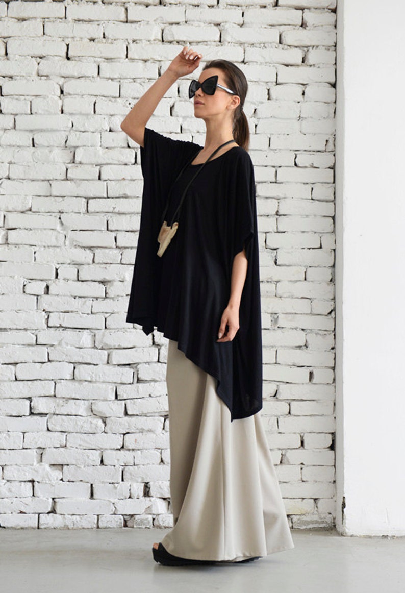 Black Blouse / Long Black top / Asymmetric Top / Black Tunic / Loose Black Tunic / Summer BLack Top / Casual Black Top image 1