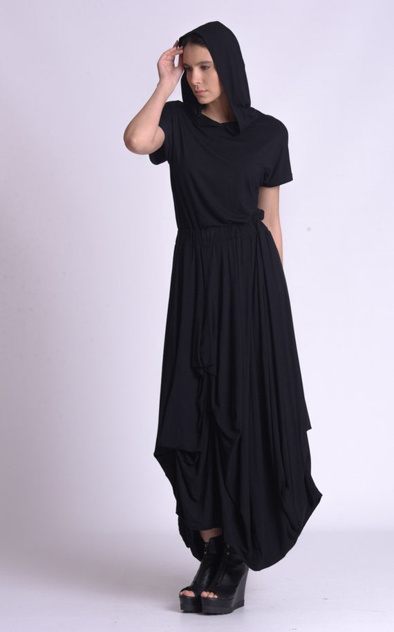 Fit and Flare Long Hooded Dress by METAMORPHOZA METD0168 - Etsy