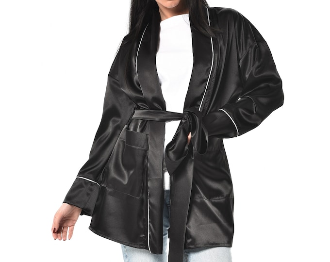 Satin Robe / Satin Dressing Gown / House Robe / Getting Ready Robe / Black Satin Robe / Evening Robe METT0238