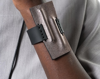 Leather Cuff Bracelet with Metallic Accent - Large Genuine Leather Accessory METBR37