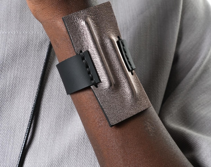 Leather Cuff Bracelet with Metallic Accent - Large Genuine Leather Accessory METBR37