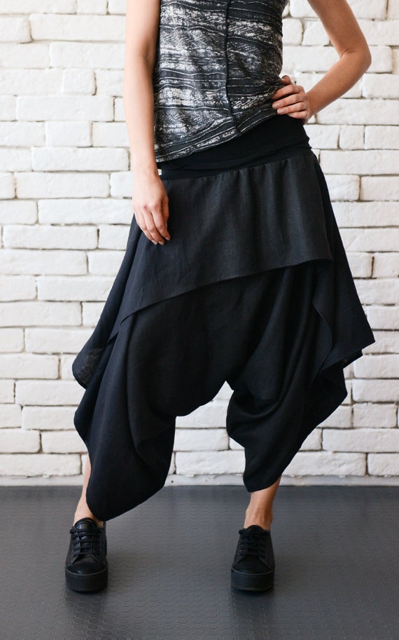 Black Asymmetric Skirt Pants/drop Crotch Loose Pants/extravagant