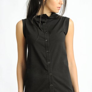 Black Sleeveless Top/Black Studded Blouse/Casual Everyday Black Top/Extravagant Shirt with Metal Studs at the Front/Loose Black Top METT0131