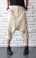 Drop Crotch Linen Pants/Loose Summer Pants/Beige Ankle Pants/Oversize Beige Pants/Linen Harem Pants/Plus Size Gypsy Pants METP0030