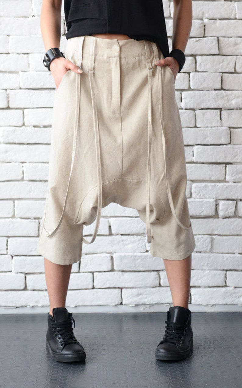 Drop Crotch Linen Pants/loose Summer Pants/beige Ankle - Etsy