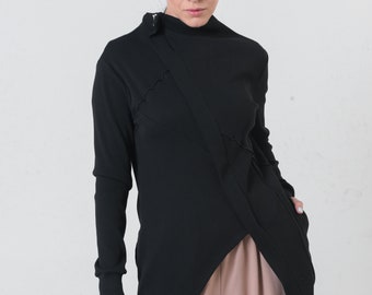 Boho Blazer / Holiday Apparel / Asymmetric Top / Black Blazer Women / Casual Cardigan / Futuristic Clothing / Long Sleeve Tunic