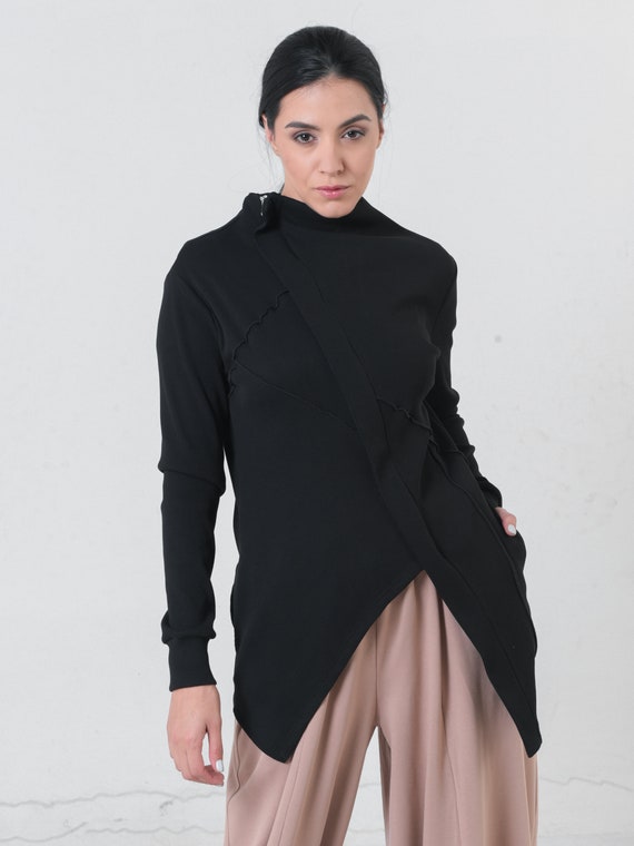 Boho Blazer / Holiday Apparel / Asymmetric Top / Black Blazer Women / Casual Cardigan / Futuristic Clothing / Long Sleeve Tunic METT0228