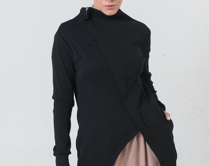 Boho Blazer / Holiday Apparel / Asymmetric Top / Black Blazer Women / Casual Cardigan / Futuristic Clothing / Long Sleeve Tunic METT0228
