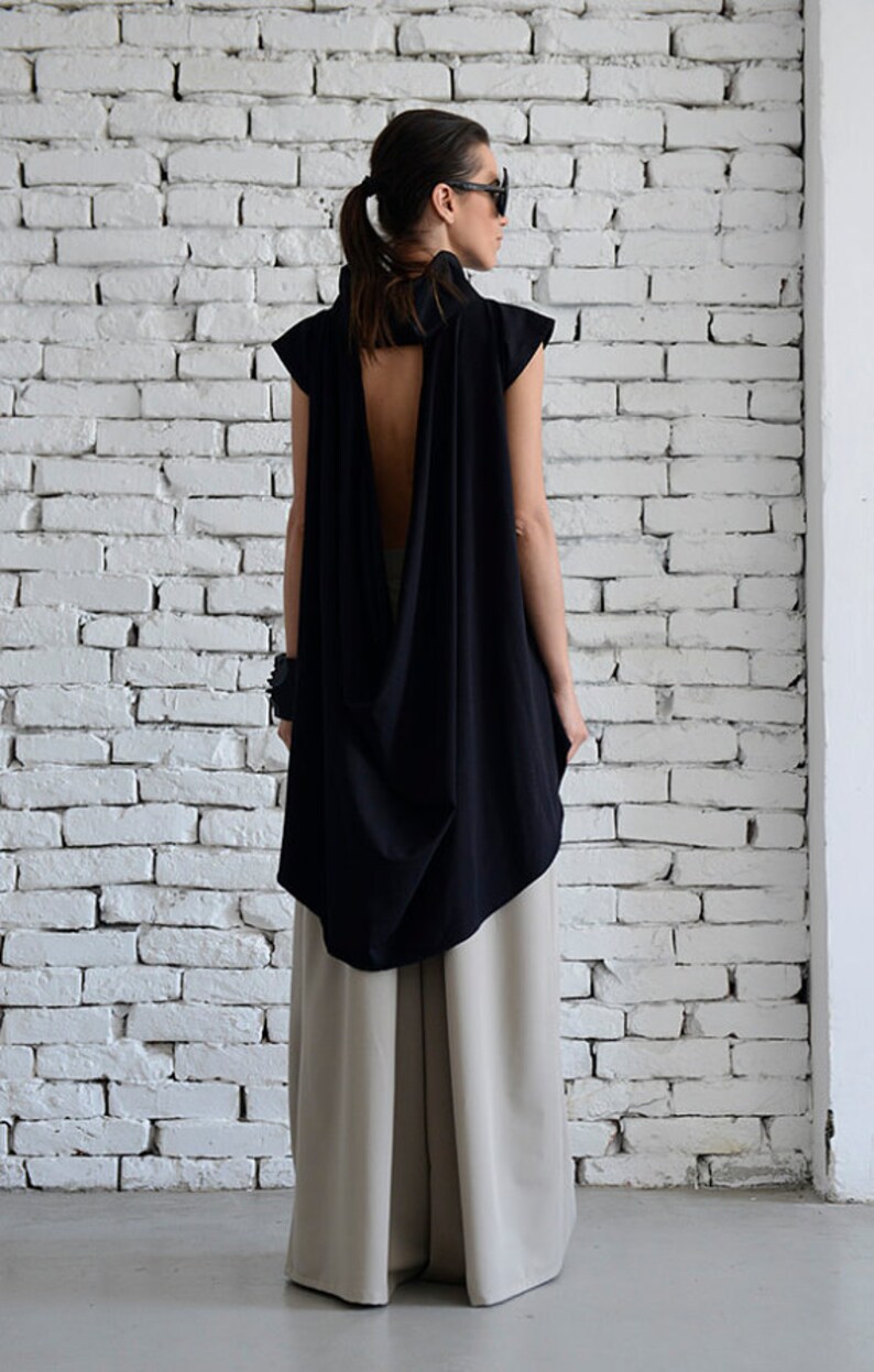 Black Asymmetric Tunic/black Maxi Top/turtle Neck Collar - Etsy