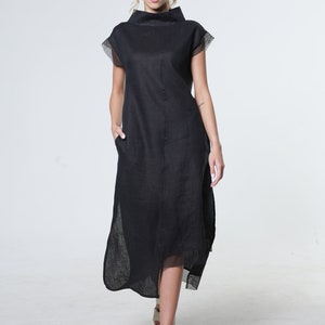Asymetric Linen Dress / Summer Linen Dress / Elegant Linen Dress / Black Linen Dress / Modest Formal Dress / Loose Linen Dress / Dress
