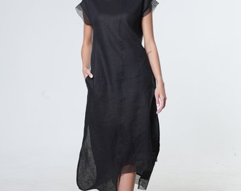 Unique Formal Dress / Summer Linen Dress / Elegant Linen Dress / Black Linen Dress / Modest Formal Dress / Loose Linen Dress / Dress