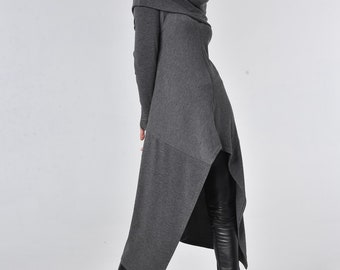 Asymmetrical Knitted Tunic / Long Loose Tunic In Gray / Extravagant Tunic Top / Tunic Dress / Soft Knitted Dress / METT0056