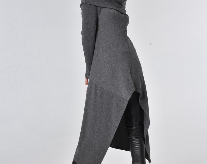 Asymmetrical Knitted Tunic / Long Loose Tunic In Gray / Extravagant Tunic Top / Tunic Dress / Soft Knitted Dress / METT0056