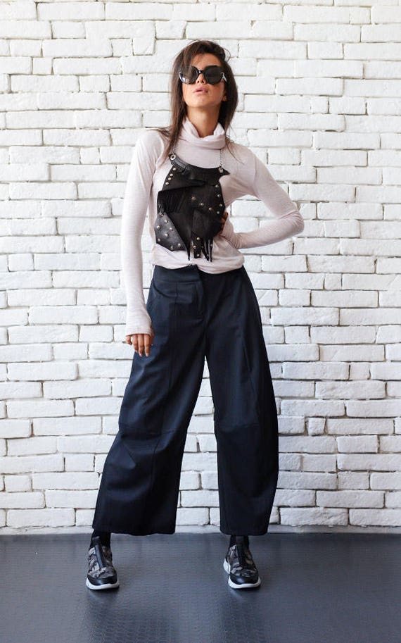 Oversize Black Casual Pants/wide Leg Pants/maxi Black Pants/midi Length  Pants/black Loose Pants/comfortable Casual Pants/womens Dress Pants 